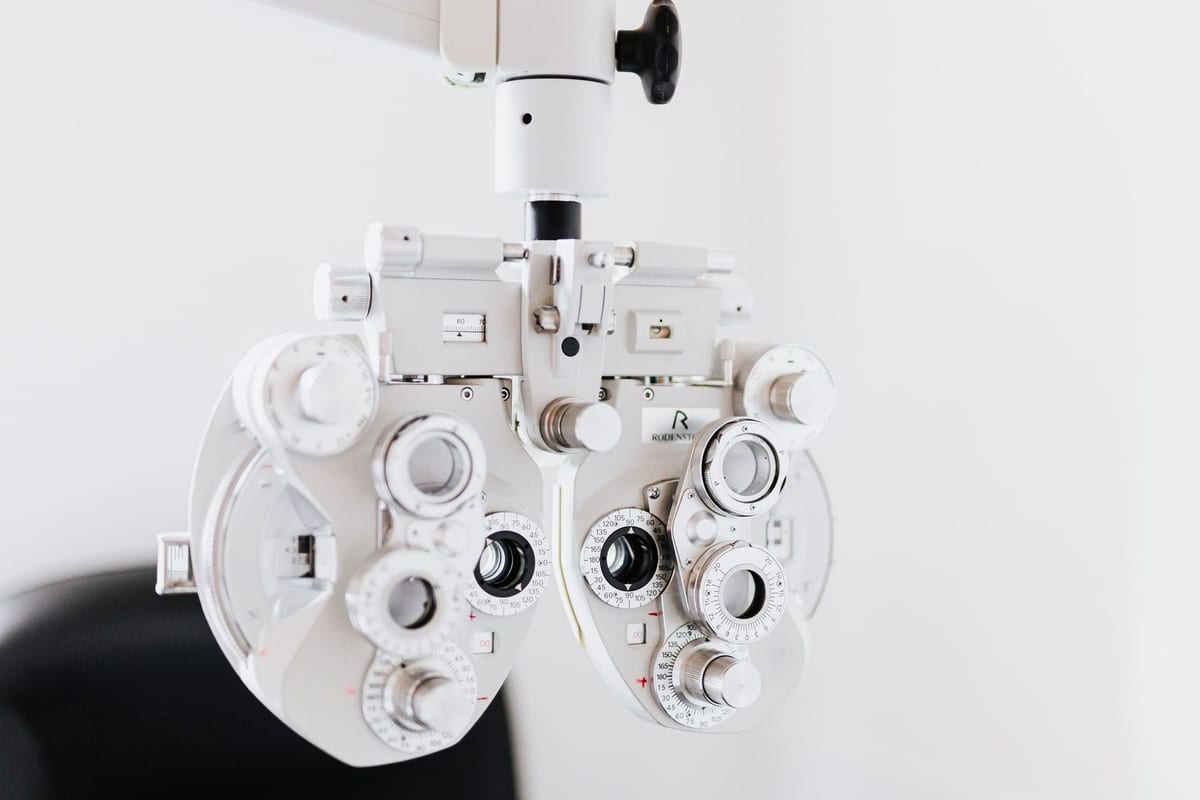 A phoropter in an exam room